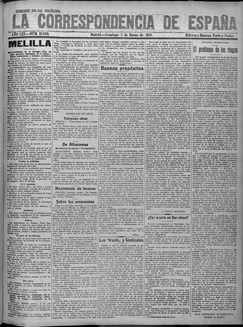 La Correspondencia de España del 2 de enero de 1910 (edición de la mañana)