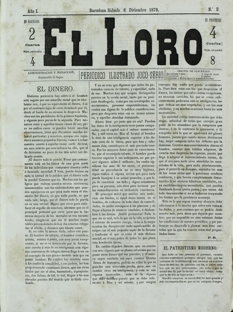 El Loro: peridico ilustrado joco-serio. Sbado 6 de diciembre de 1879