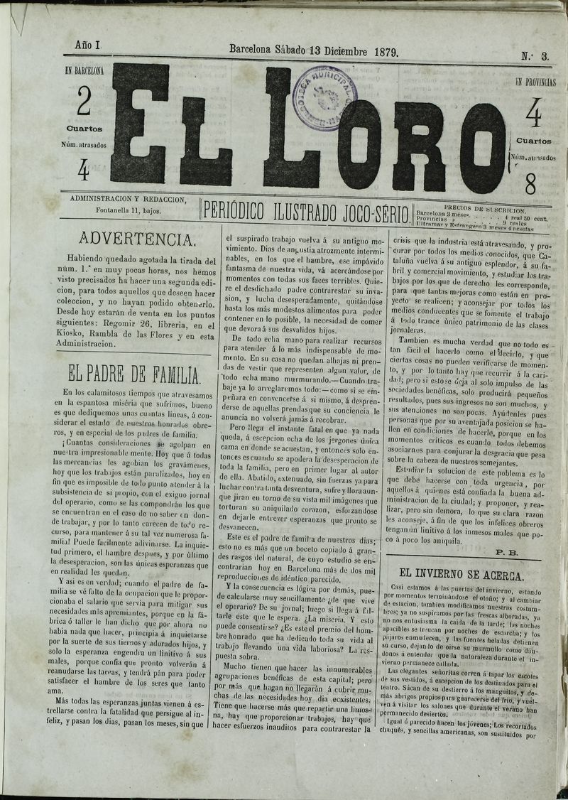 El Loro: peridico ilustrado joco-serio. Sbado 13 de diciembre de 1879