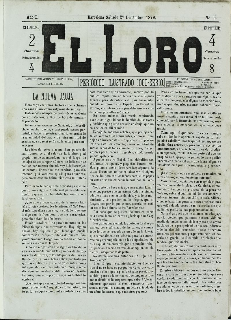 El Loro: peridico ilustrado joco-serio. Sbado 27 de diciembre de 1879