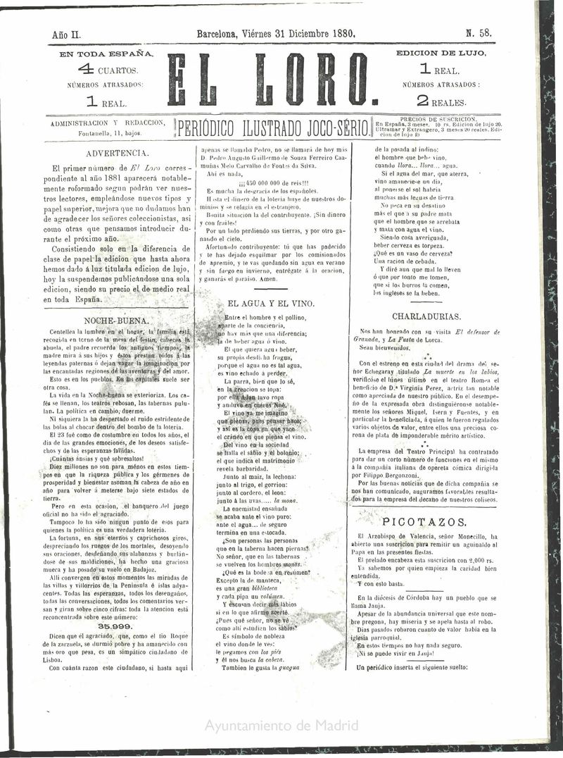 El Loro: peridico ilustrado joco-serio. Viernes 31 de diciembre de 1879
