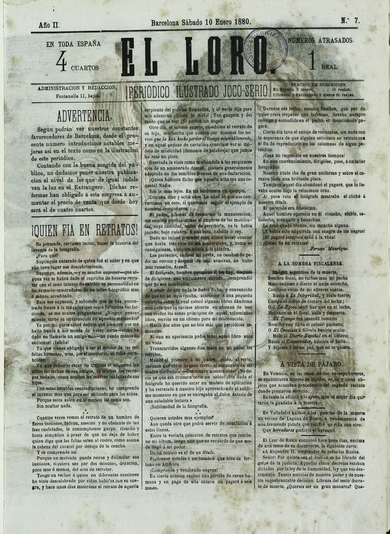 El Loro: peridico ilustrado joco-serio. Sbado 10 de enero de 1880