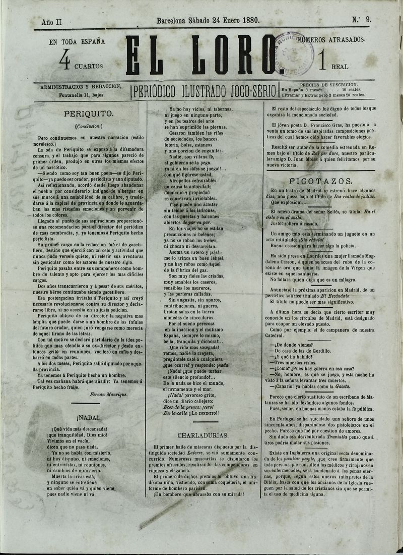 El Loro: peridico ilustrado joco-serio. Sbado 24 de enero de 1880