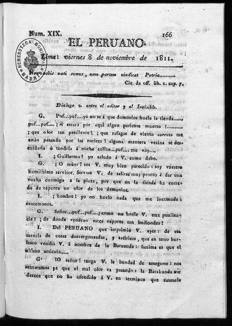 El Peruano. Lima: viernes 8 de noviembre de 1811