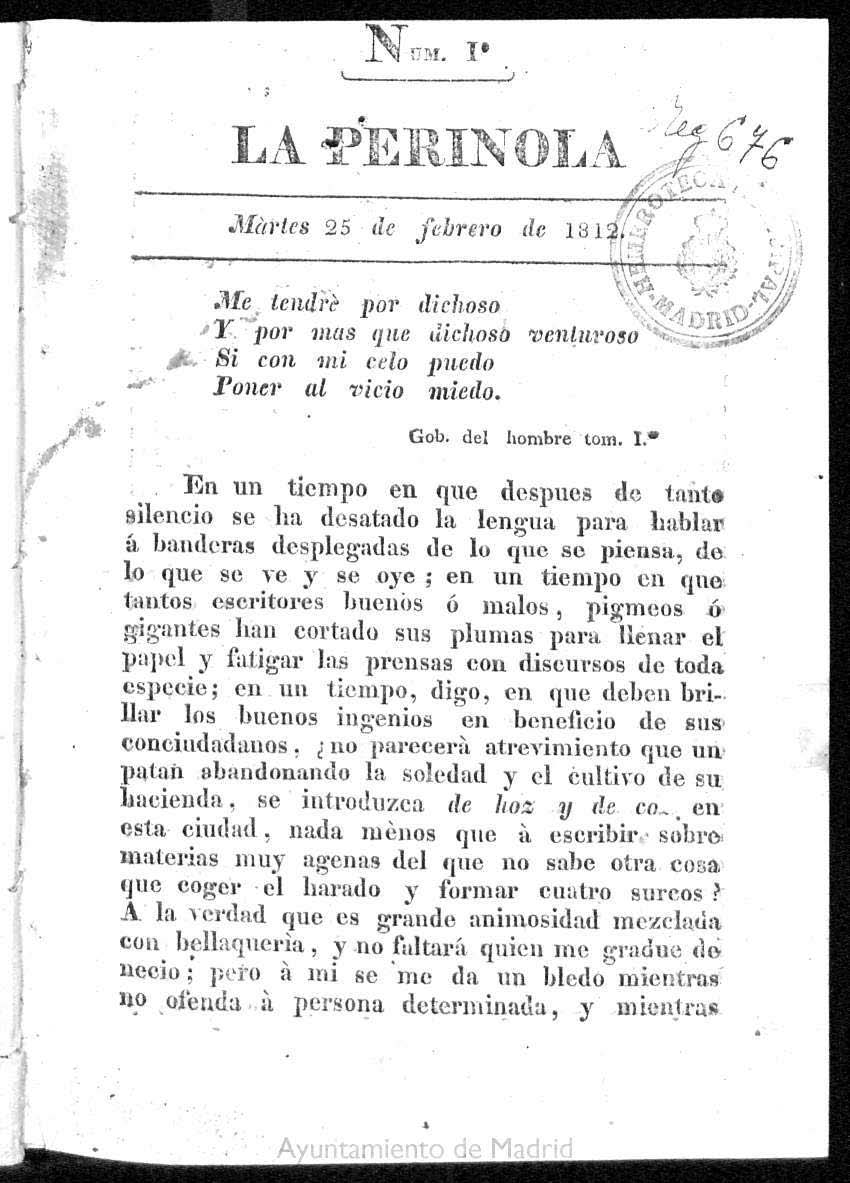 La Perinola. Martes 25 de febrero de 1812
