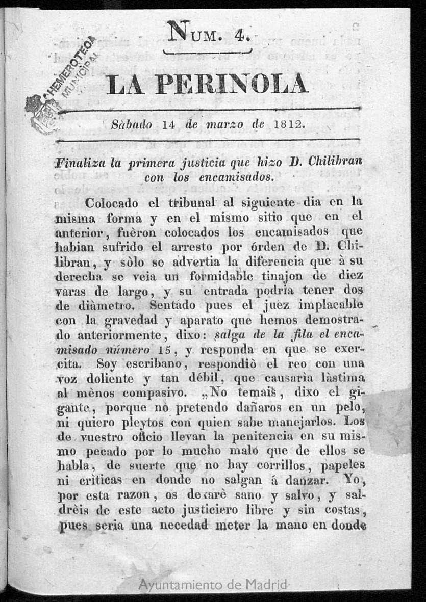 La Perinola. sbado 14 de marzo de 1812