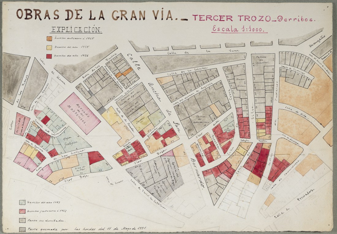 Obras de la Gran Va. Derribos del tercer tramo