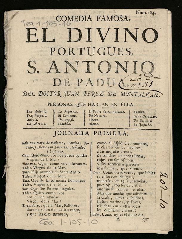 Comedia famosa. El divino portugus San Antonio de Padua