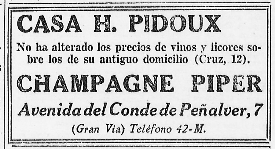 Anuncio de la casa de bebidas H. Pidoux