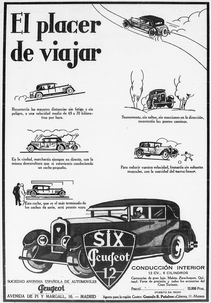El placer de viajar. Anuncio del modelo 6-12 de la Sociedad Annima de Automviles Peugeot