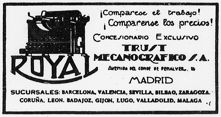 Trust mecanogrfico S.A. concesionario exclusivo de las mquinas de escribir Royal