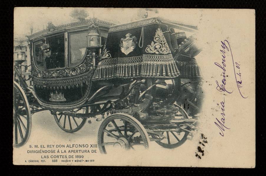 S. M El Rey Don Alfonso XIII dirigindose a la apertura de las cortes de 1899
