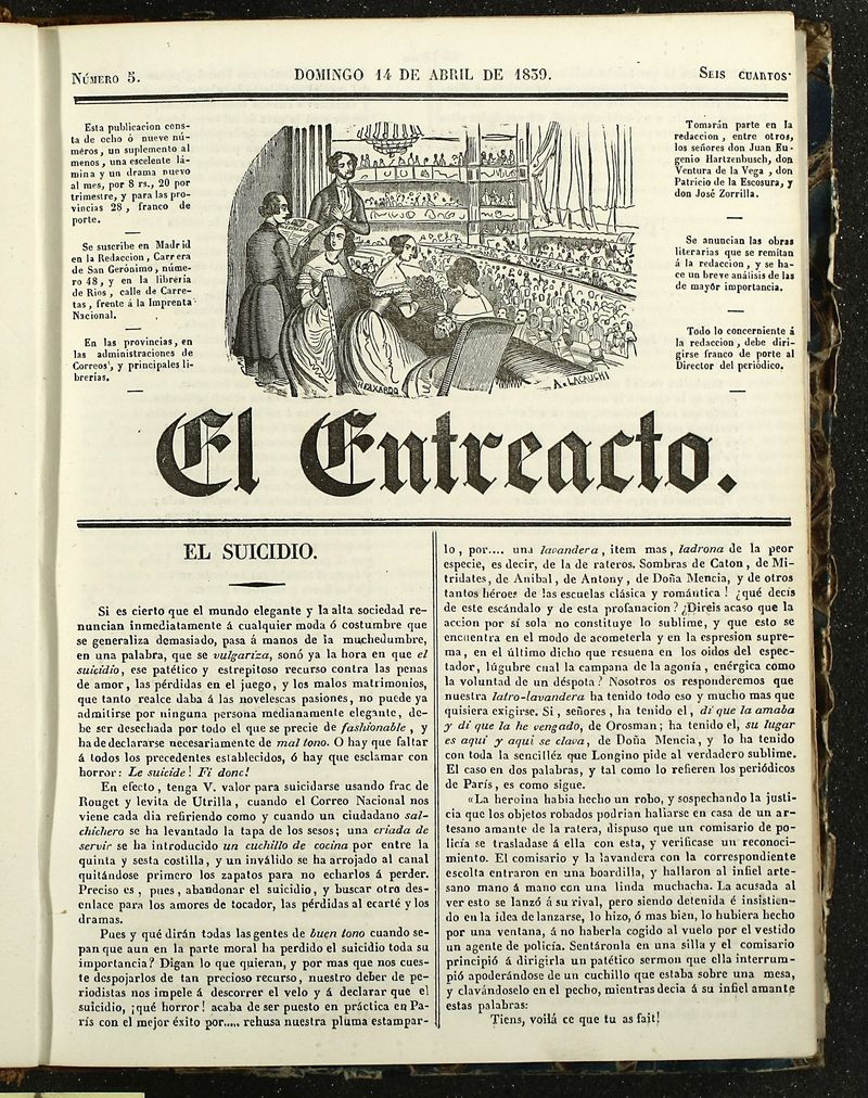 El Entreacto: Peridico de teatro, literatura y artes del 14 de abril de 1839