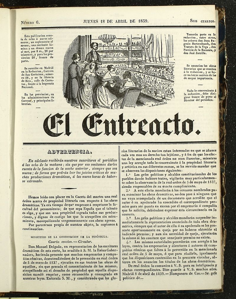 El Entreacto: Peridico de teatro, literatura y artes del 18 de abril de 1839