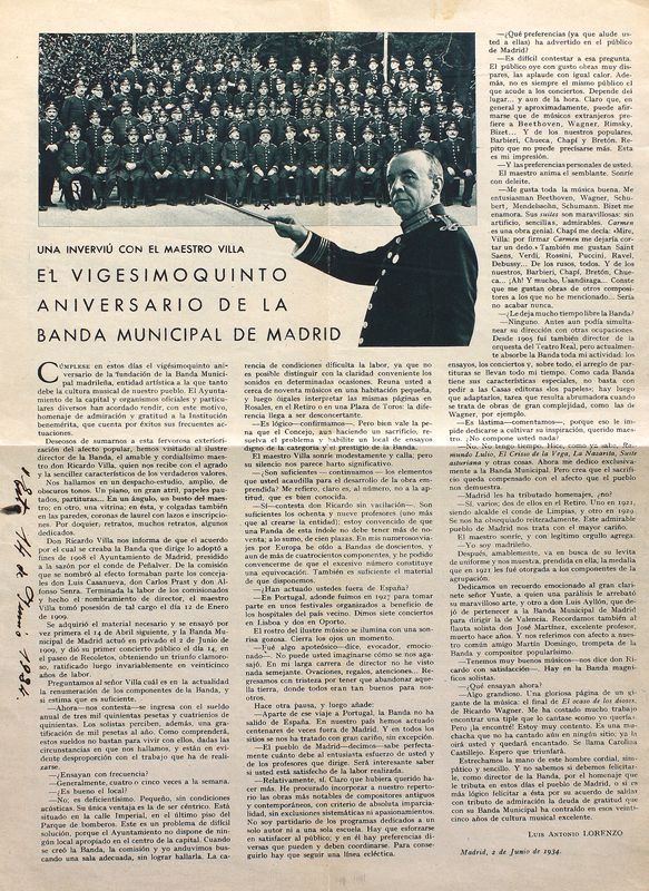 Una intervi con el maestro Villa. El vigesimoquinto aniversario de la Banda Municipal de Madrid