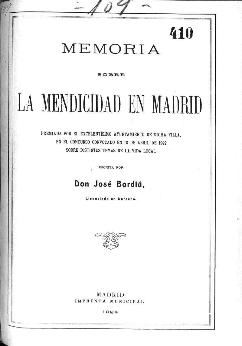 Memoria sobre la mendicidad en Madrid. 