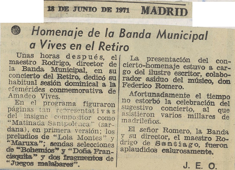 Homenaje de la Banda Municipal a Vives en el Retiro