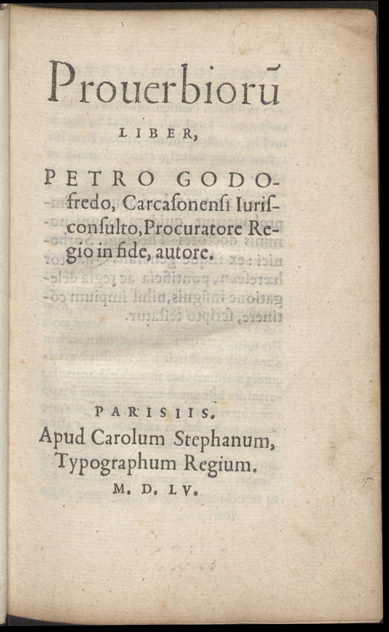 Prouerbioru[m] liber, / Petro Godofredo...autore