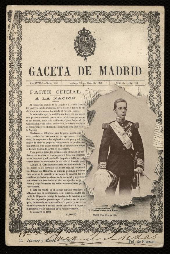 Peridico Gaceta de Madrid y retrato de Alfonso XIII