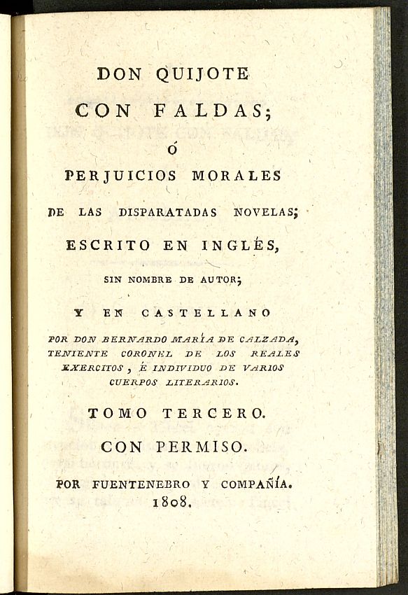 Don Quijote con faldas o perjuicios morales de las disparatadas novelas. Tomo tercero