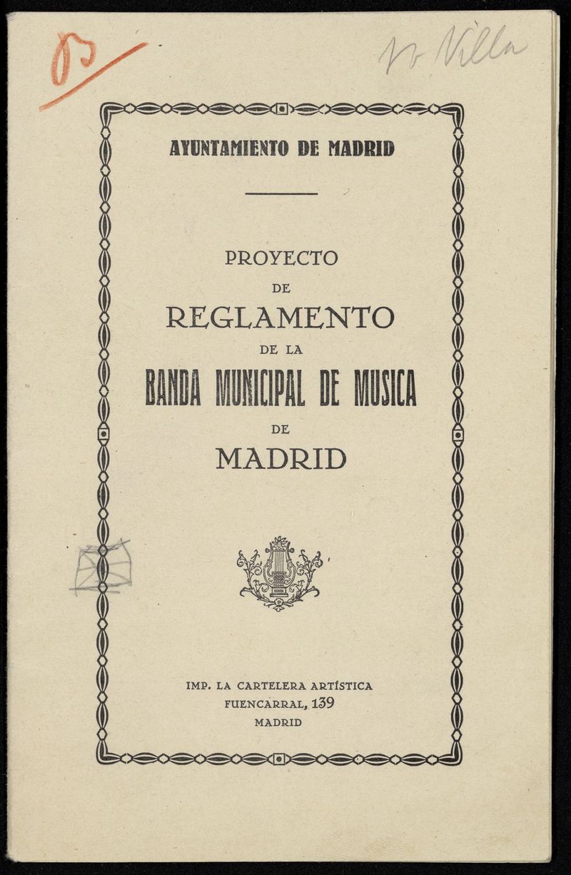 Proyecto de reglamento de la Banda Municipal de Música de Madrid [1929]