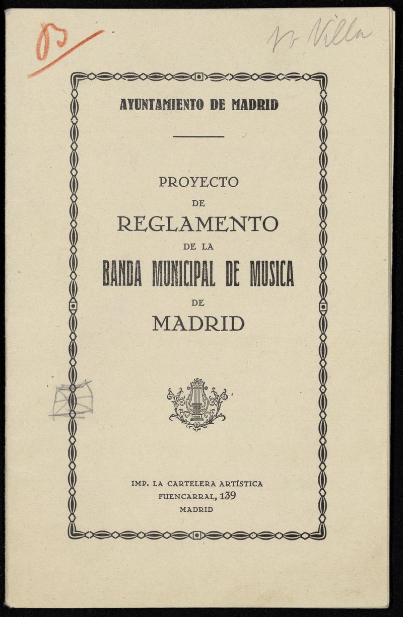 Proyecto de reglamento de la Banda Municipal de Msica de Madrid [1929]