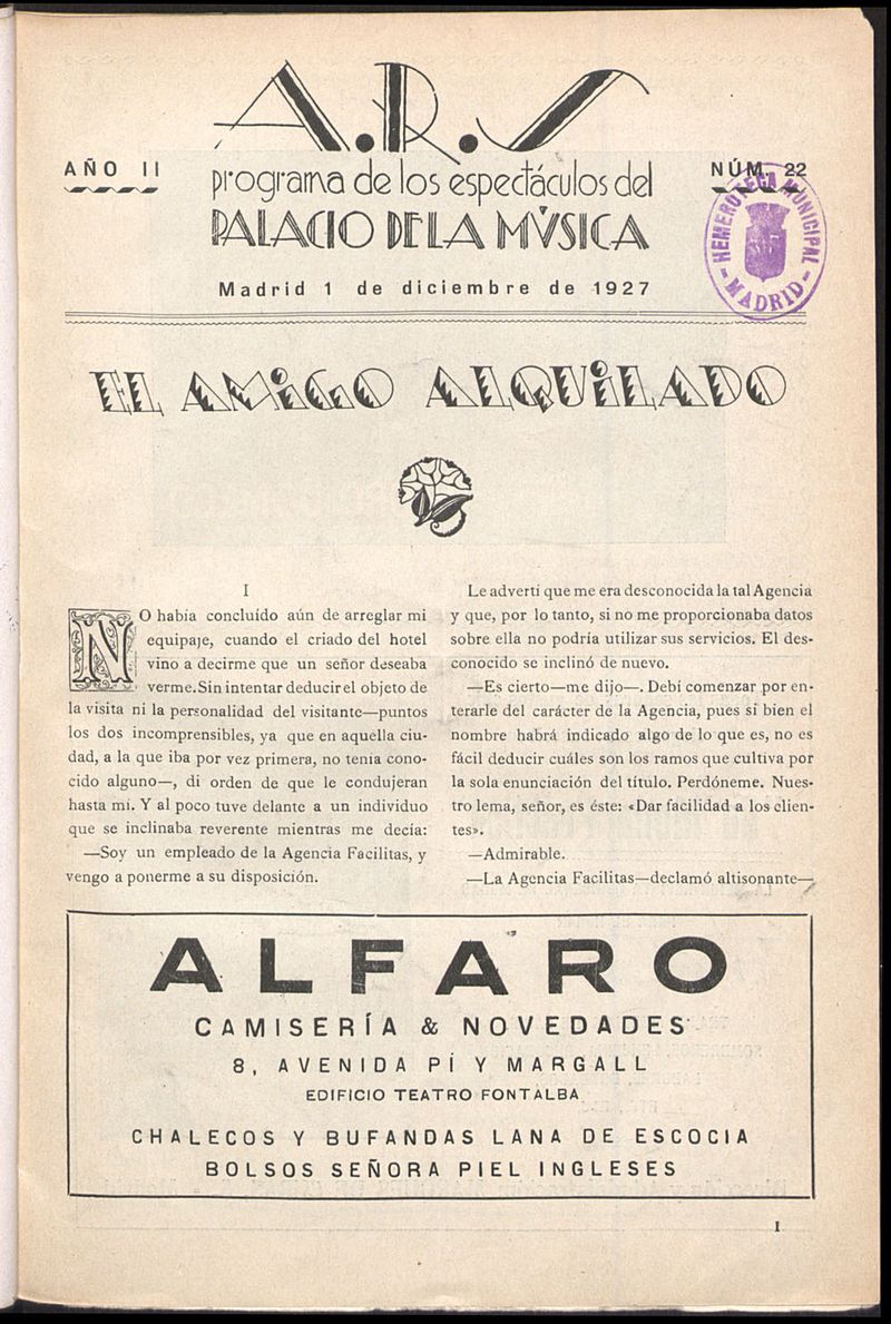 A.R.S, 1 de diciembre de 1927