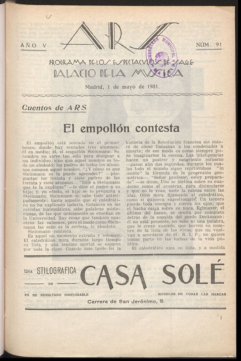 A.R.S, 1 de mayo de 1931
