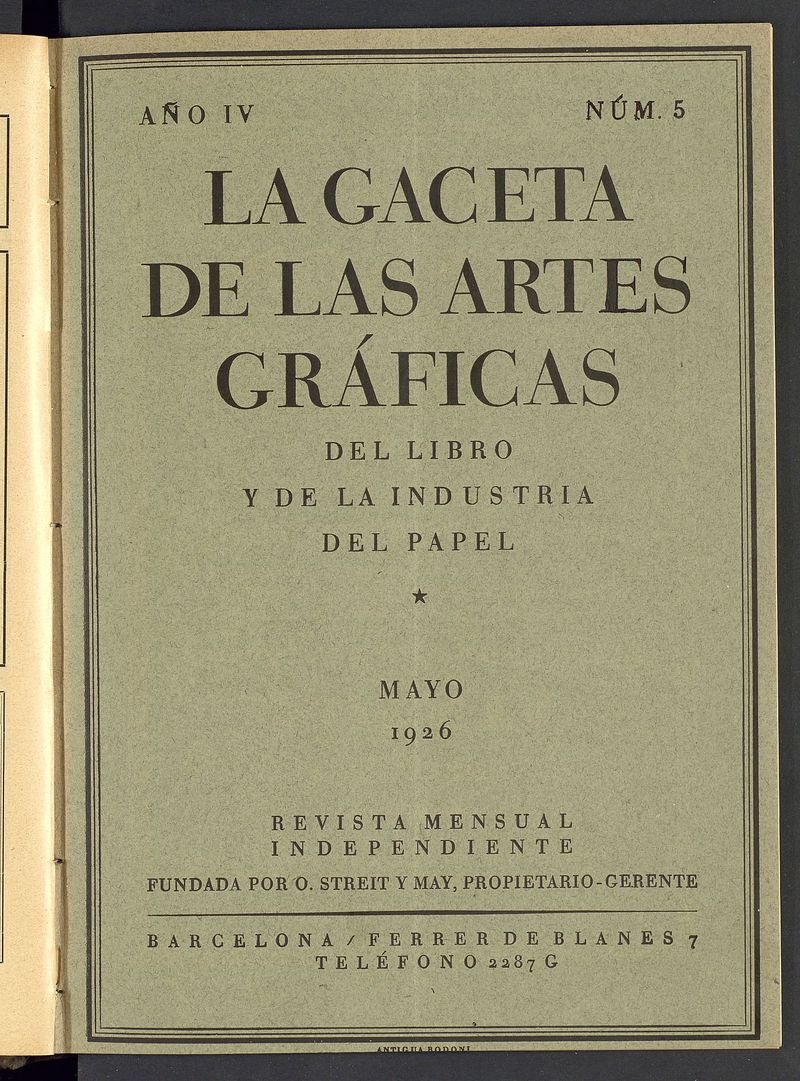 La gaceta de las artes grficas del libro y de la industria del papel. Mayo 1926