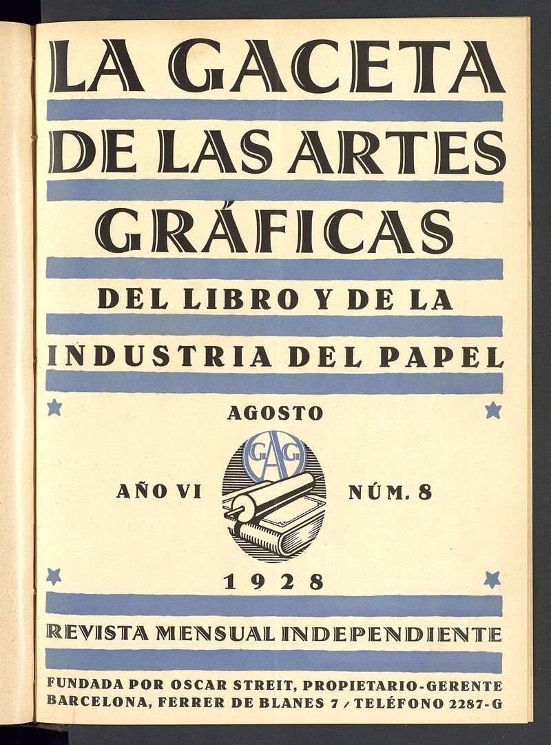 La gaceta de las artes grficas del libro y de la industria del papel. Agosto 1928