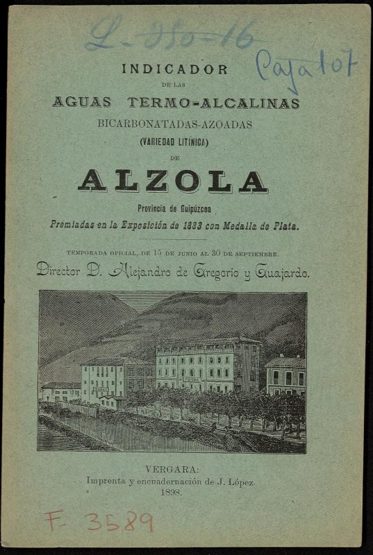 Indicador de las aguas termo-alcalinas bicarbonatadas-azoadas (variedad litnica) de Alzola
