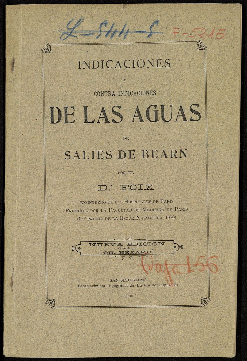 Indicaciones y contra-indicaciones de las aguas de Salies de Bearn por el Dr. Foix
