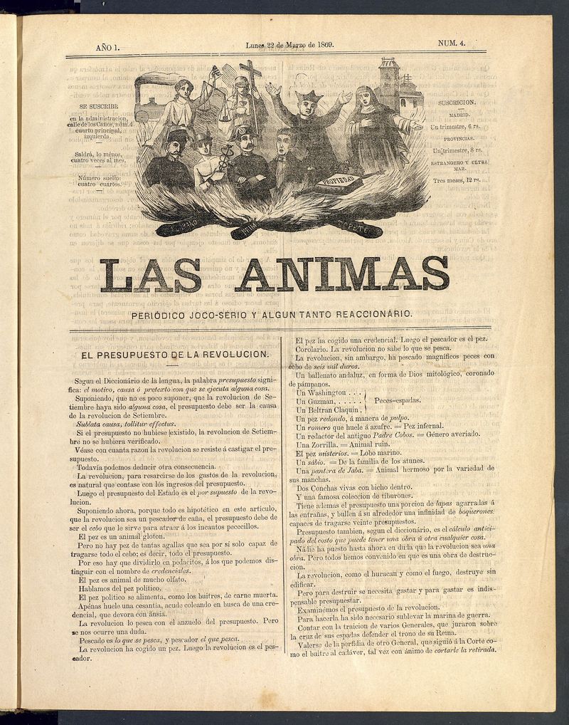 Las nimas: Peridico joco-serio y un tanto reaccionario. Lunes 22 de marzo de 1869