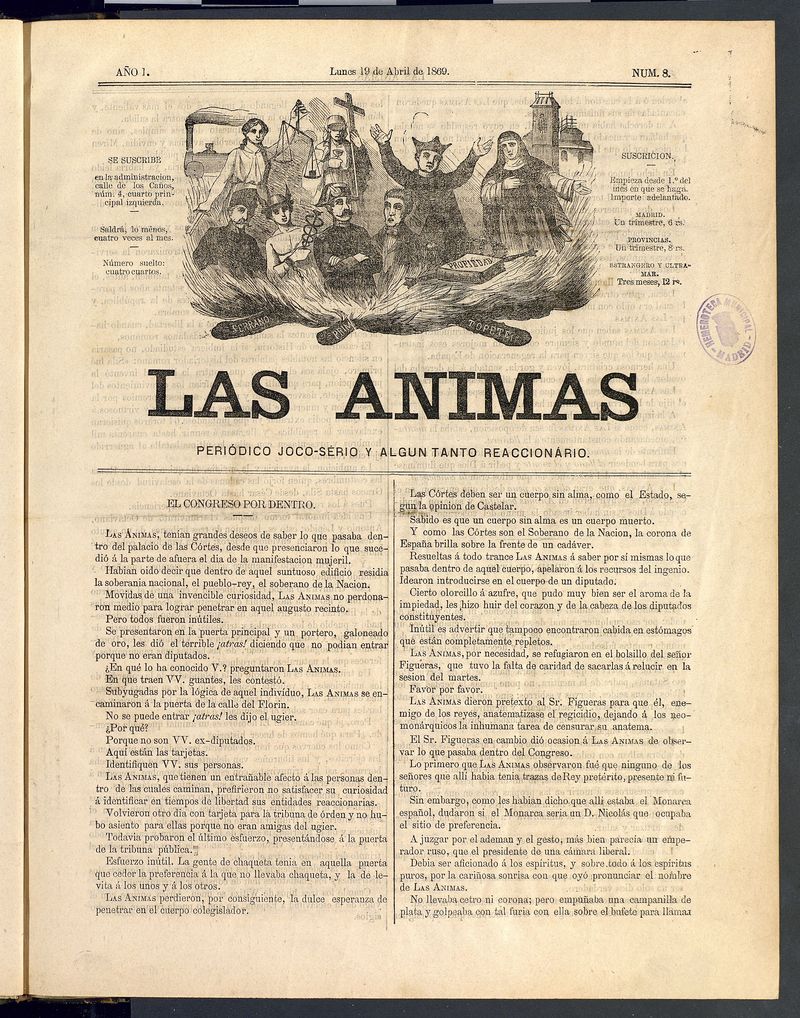Las nimas: Peridico joco-serio y un tanto reaccionario. Lunes 19 de abril de 1869