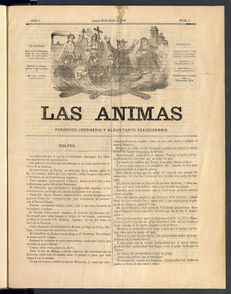 Las nimas: Peridico joco-serio y un tanto reaccionario. Lunes 26 de abril de 1869