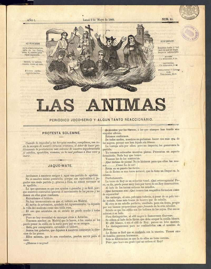 Las nimas: Peridico joco-serio y un tanto reaccionario. Lunes 3 de mayo de 1869