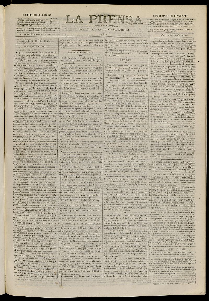La Prensa : diario de la maana : poltico, literario y de noticias del 12 de diciembre de 1871, n 522