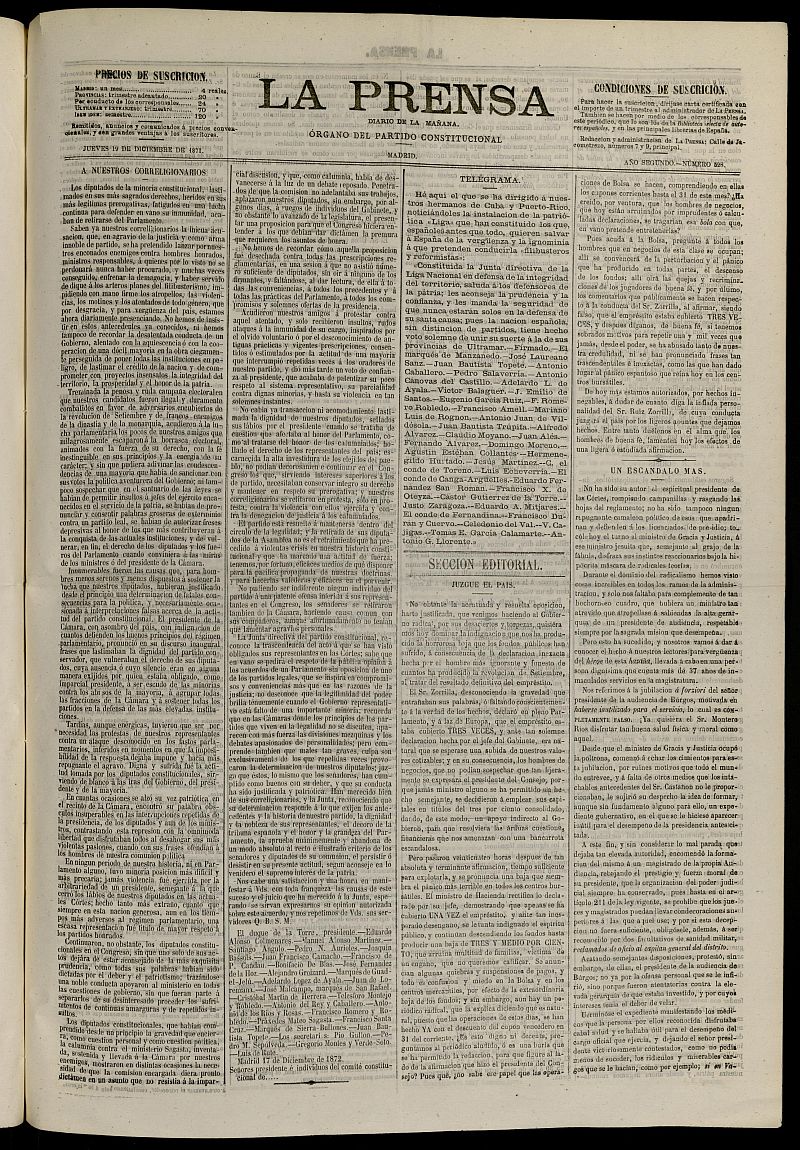 La Prensa : diario de la maana : poltico, literario y de noticias del 19 de diciembre de 1871, n 528