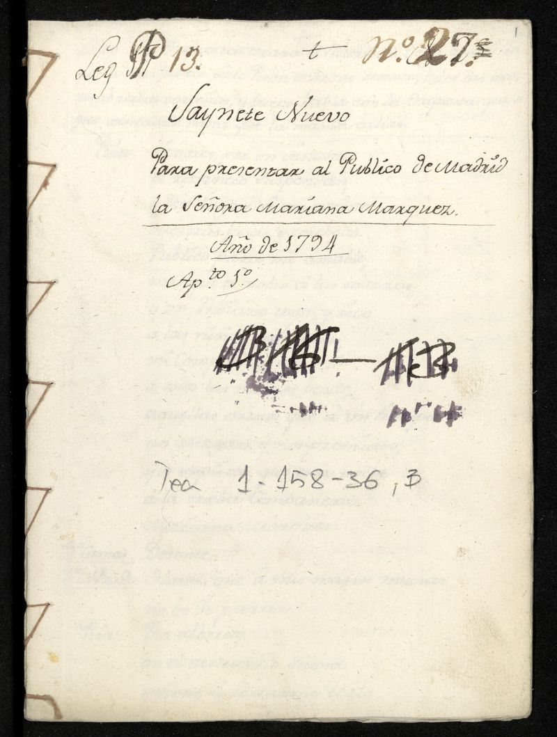 Sainete para presentarse al pblico la seora Mara Marquez