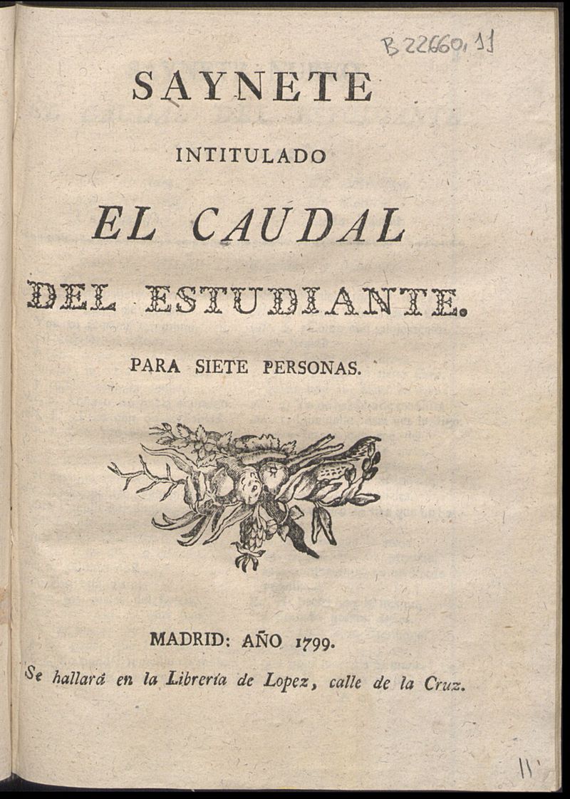 Saynete intitulado El caudal del estudiante