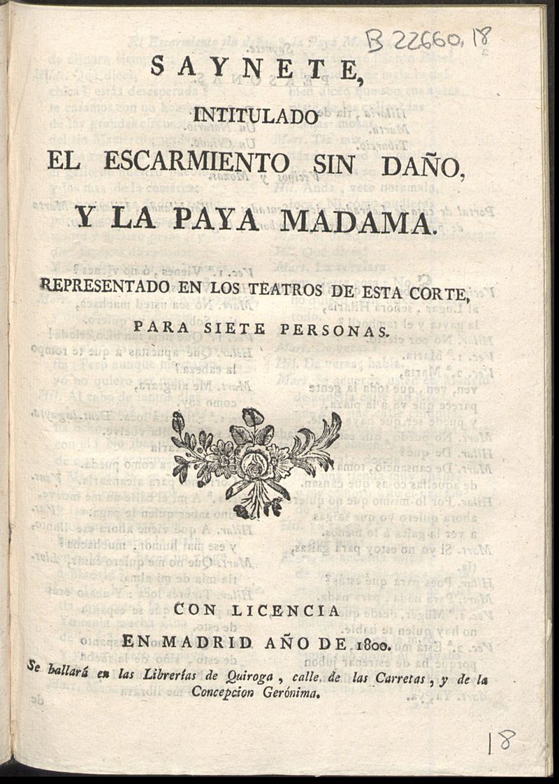 Saynete intitulado El escarmiento sin dao y la paya madama