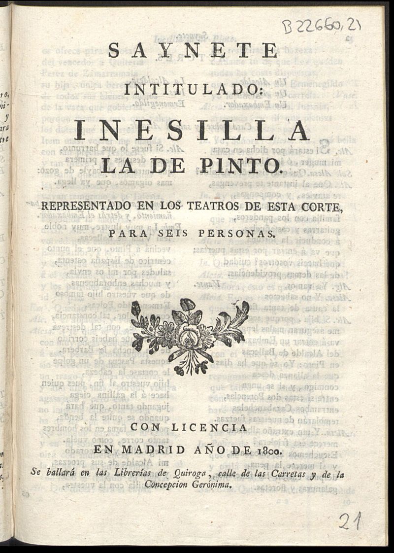 Saynete intitulado Inesilla la de Pinto