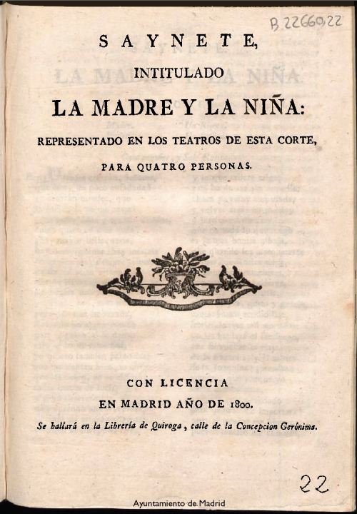 Saynete intitulado La madre y la nia