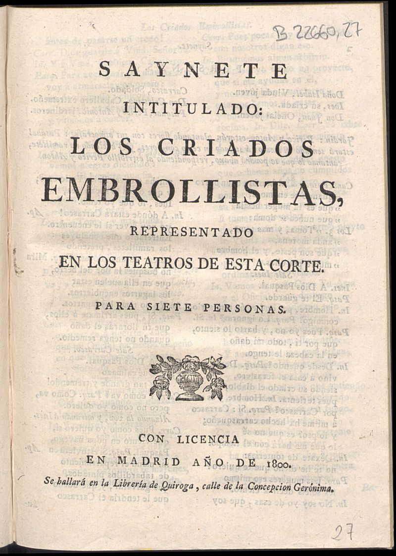 Saynete intitulado Los criados embrollistas