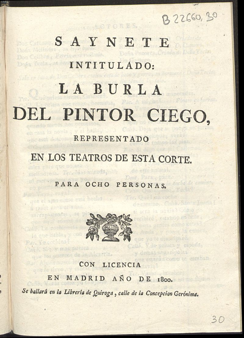Saynete intitulado La burla del pintor ciego