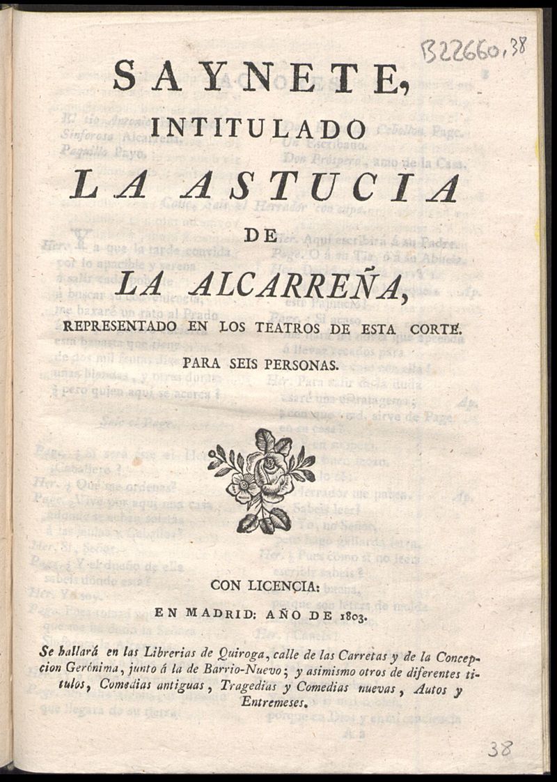 Saynete intitulado La astucia de la Alcarrea