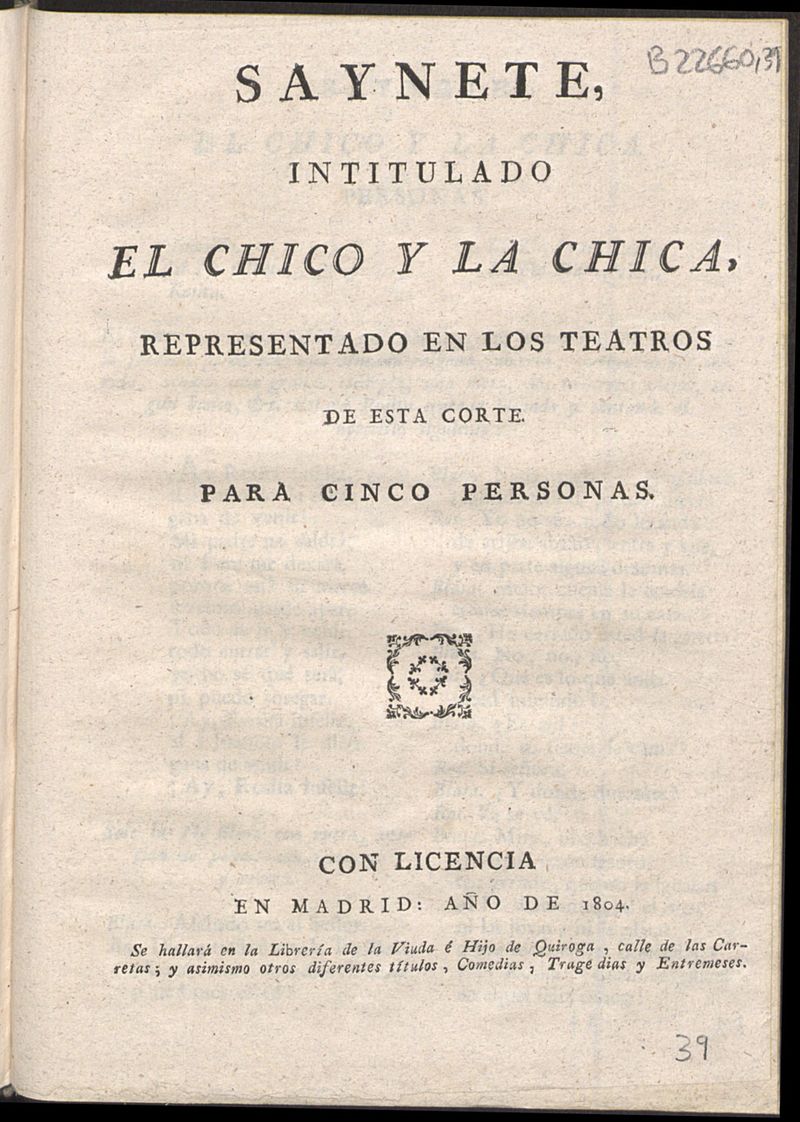 Saynete intitulado El chico y la chica