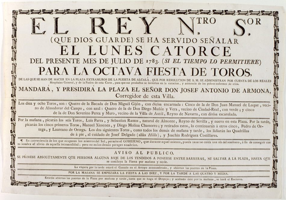 Corrida de toros celebrada el da 14 de Julio de 1783