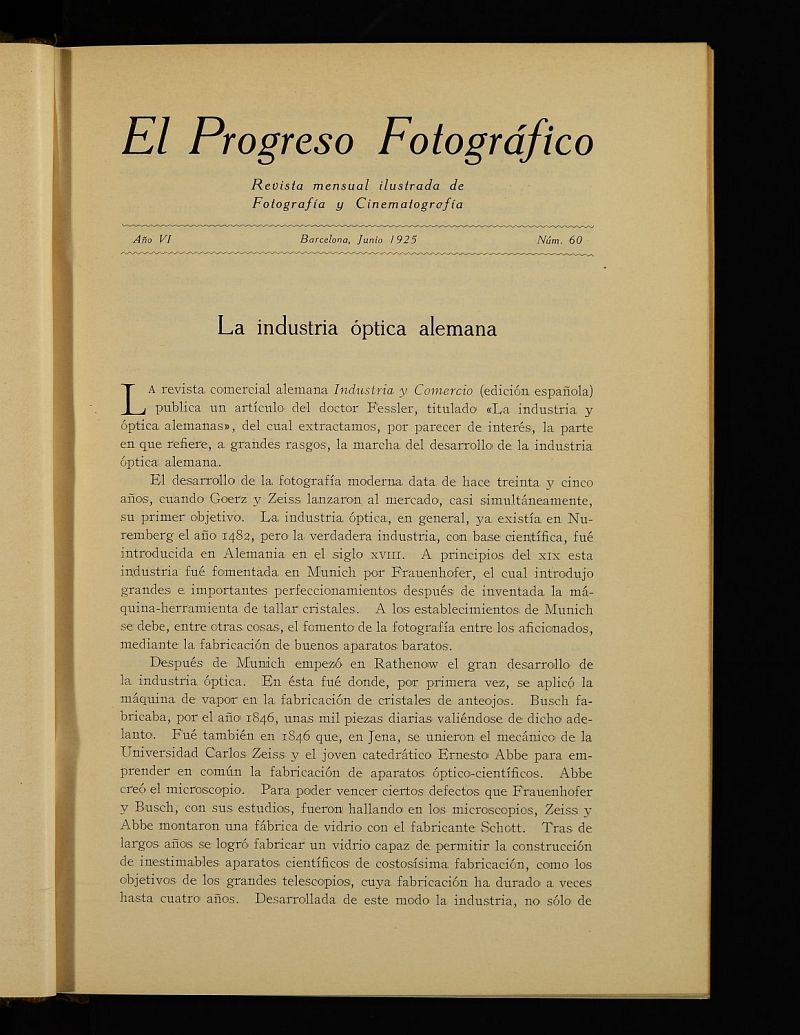 El Progreso Fotogrfico : revista mensual ilustrada de fotografa y cinematografa de junio de 1925, n 60