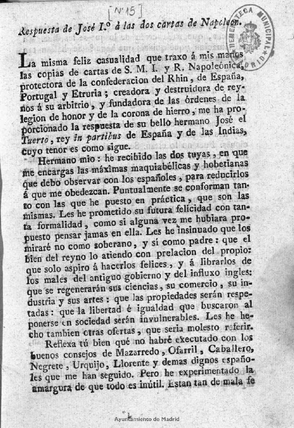 Respuesta de Jos I.  las dos cartas de Napoleon